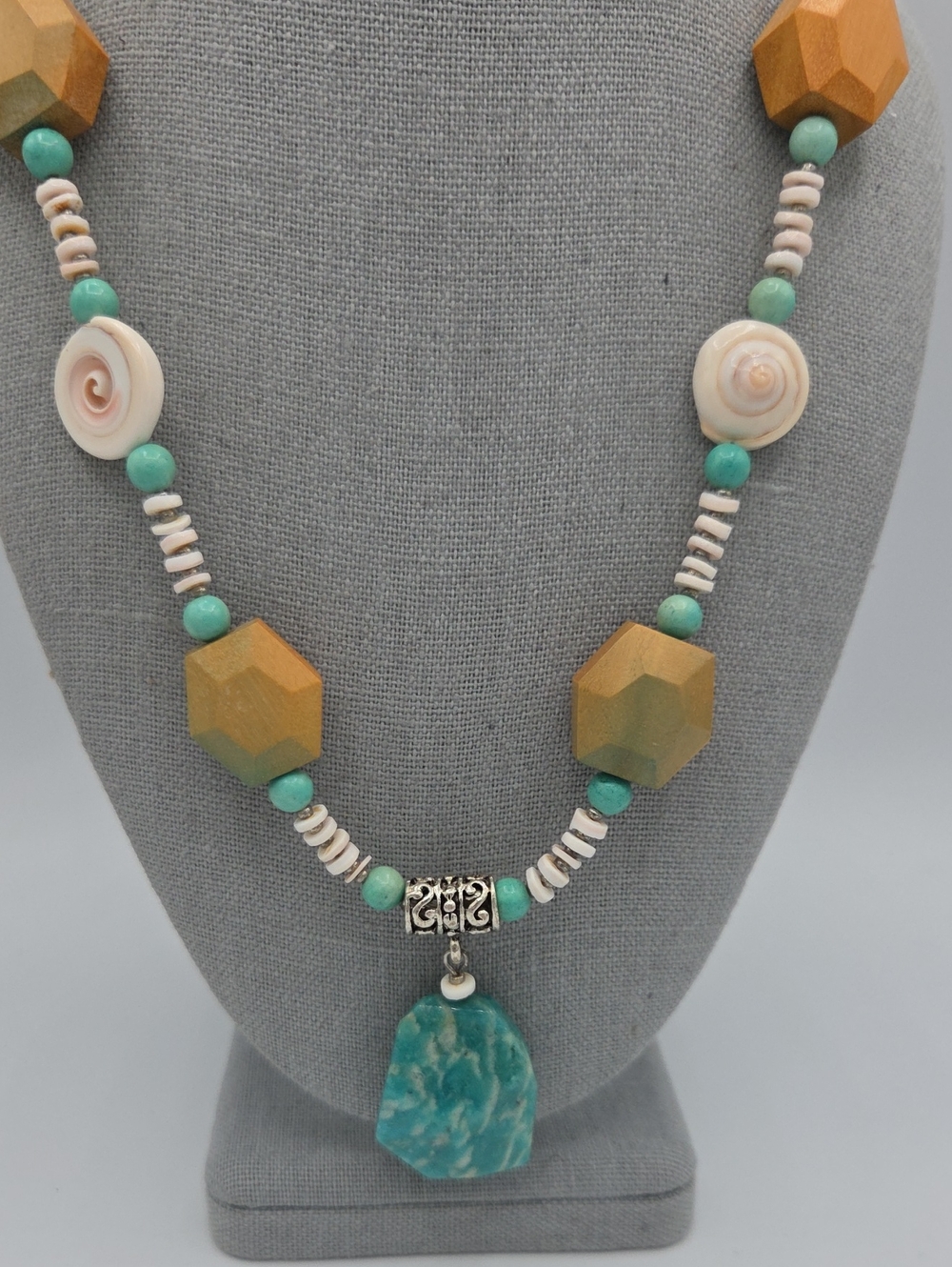5 for $25! Handmade Turquoise Color & Gold Tone Beach Stone Pendant Necklace